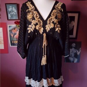 Chic Black Dress with Gold Embroidery